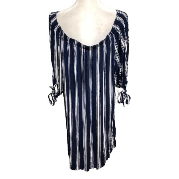 MPH Collection Blue and White Striped Off-Shoulder Top 3X Nautical Casual Summer - Picture 3 of 7